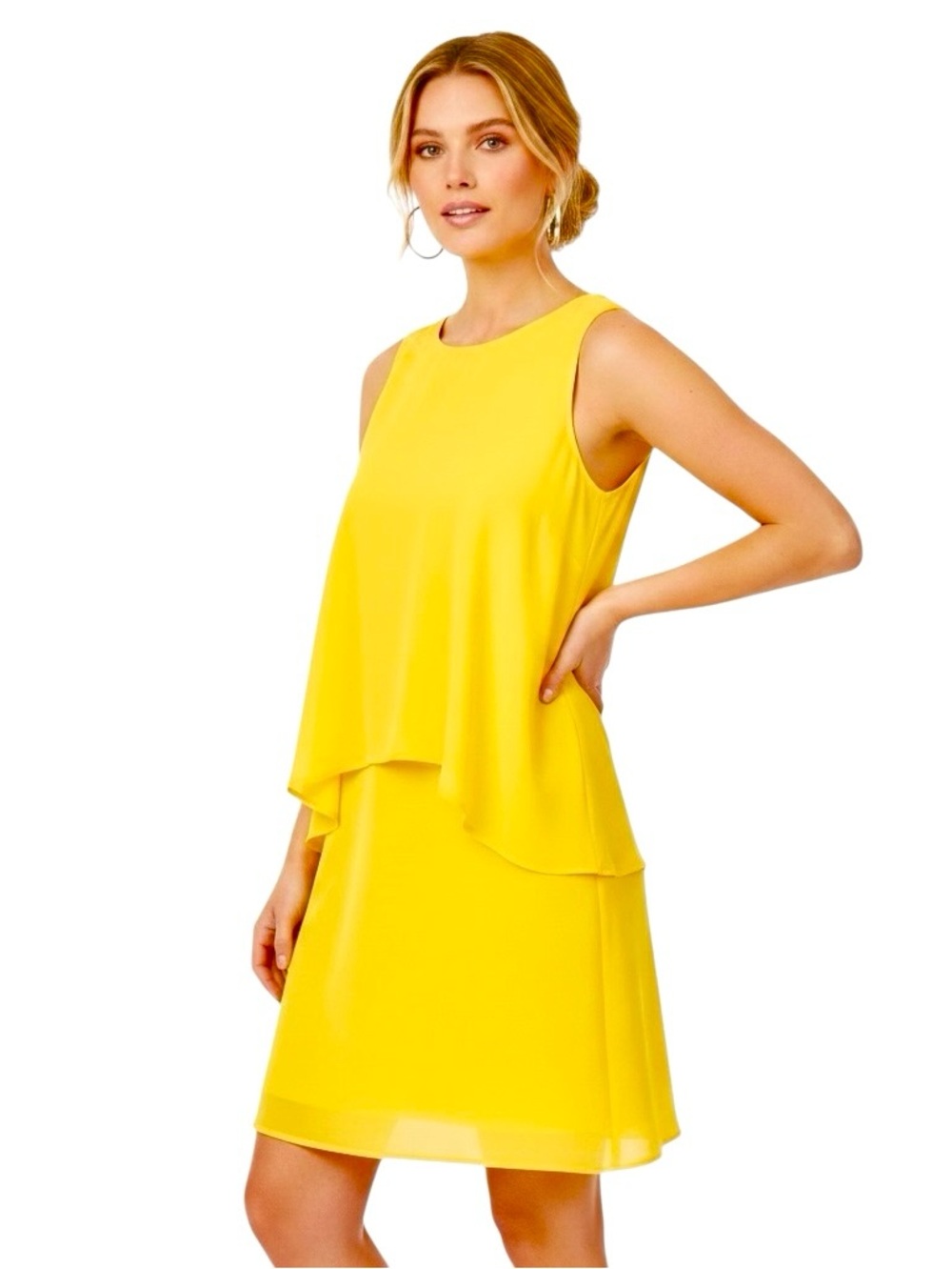 Lauren Ralph Lauren Dress Shift Bright Yellow Tiered Keyhole Zip Sleeveless Sz 6